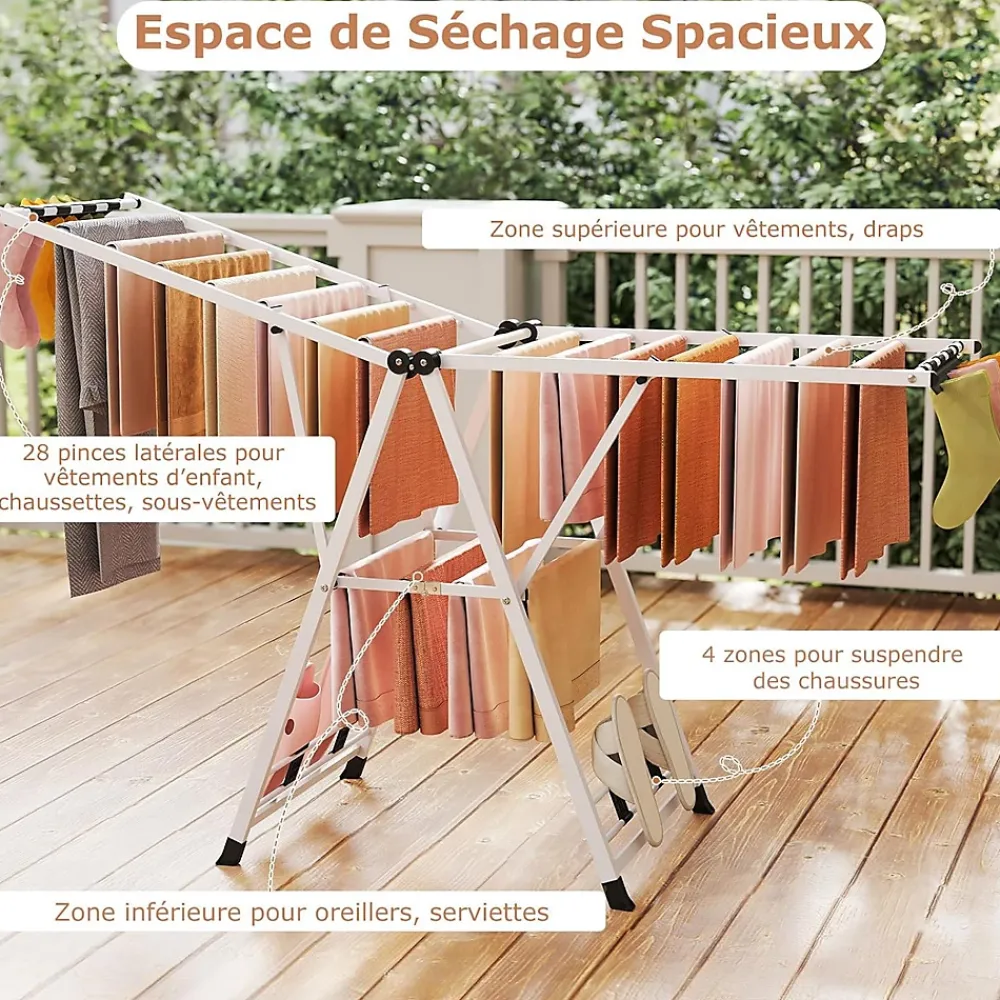 Etendoir À Linge|Giantex Séchoir à Linge Pliante, avec Ailes Latérales Hauteur Réglable, 20 Barres, Chaussures, Vêtements (1,8 M,Blanc)