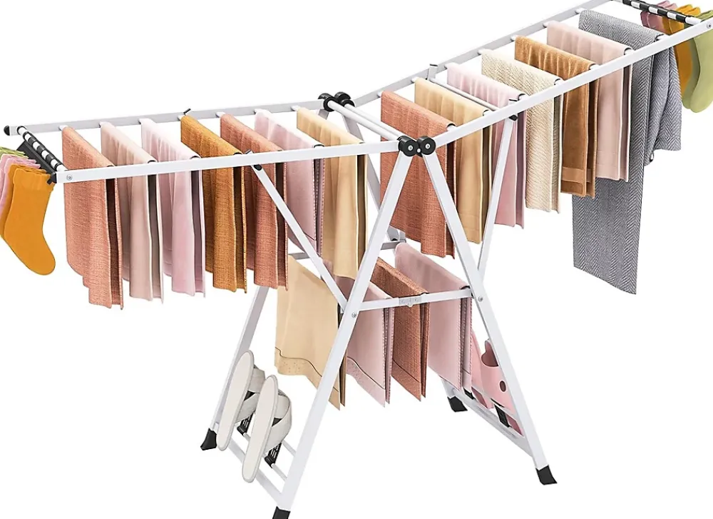 Etendoir À Linge|Giantex Séchoir à Linge Pliante, avec Ailes Latérales Hauteur Réglable, 20 Barres, Chaussures, Vêtements (1,8 M,Blanc)