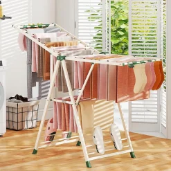 Etendoir À Linge|Giantex Séchoir à Linge Pliante, avec Ailes Latérales Hauteur, 18 Barres, Chaussures, Vêtements (1,6 M,Beige)