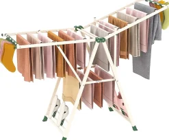 Etendoir À Linge|Giantex Séchoir à Linge Pliante, avec Ailes Latérales Hauteur, 18 Barres, Chaussures, Vêtements (1,6 M,Beige)