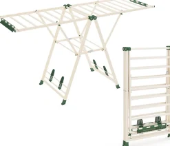Giantex Séchoir à Linge Pliante, avec Ailes Latérales Hauteur Réglable, 20 Barres et 4 Crochets Chaussures, Vêtements (1,8 M,Beige)