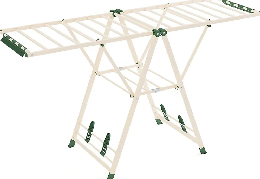 Giantex Séchoir à Linge Pliante, avec Ailes Latérales Hauteur Réglable, 20 Barres et 4 Crochets Chaussures, Vêtements (1,8 M,Beige)