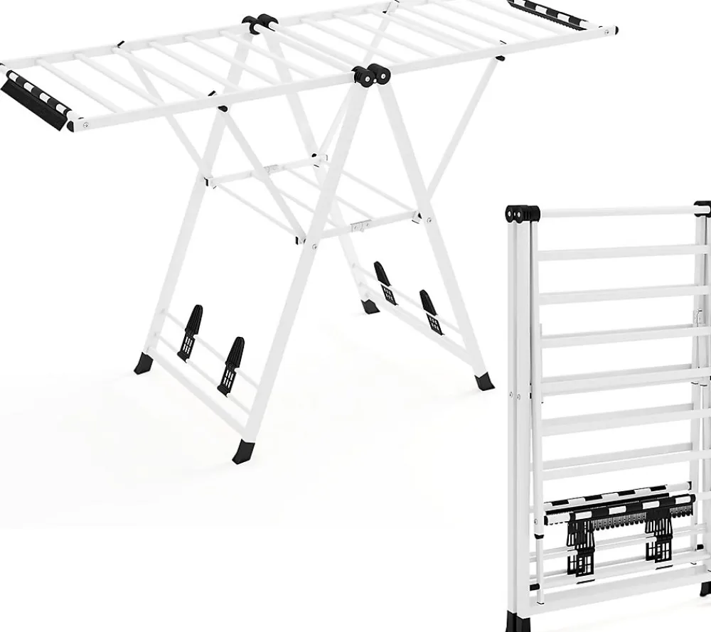 Etendoir À Linge|Giantex Séchoir à Linge Pliante, avec Ailes Latérales Hauteur Réglable, 18 Barres, Chaussures, Vêtements (1,6 M,Blanc)