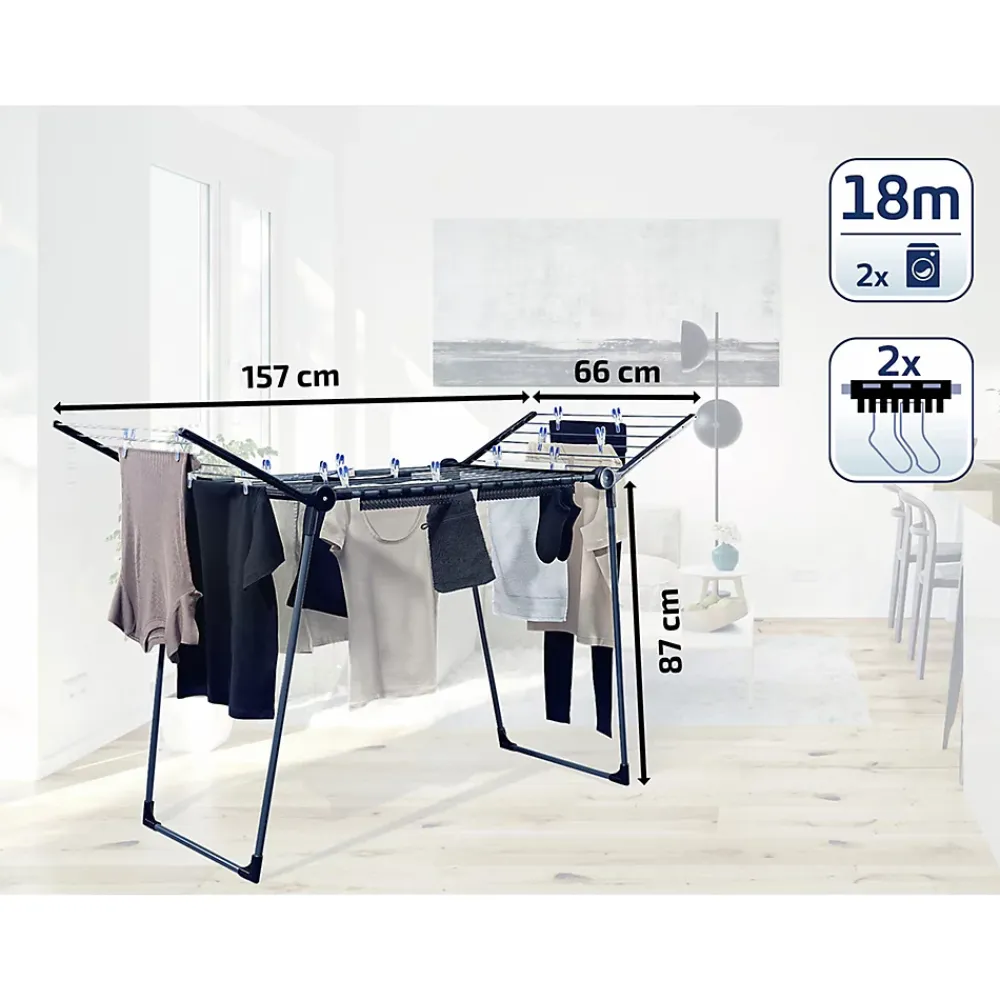 Leifheit Séchoir à linge sur pied 18 m d'étendage, Pegasus 180 noir