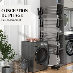 Etendoir À Linge|Homcom Séchoir à linge étendoir pliable ailes latérales 4 niveaux noir