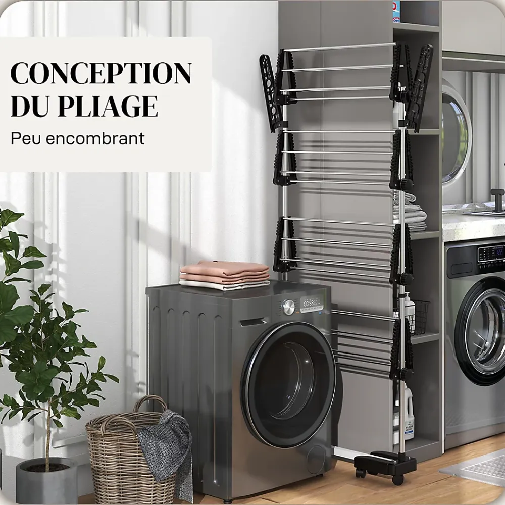 Etendoir À Linge|Homcom Séchoir à linge étendoir pliable ailes latérales 4 niveaux noir