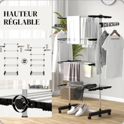 Etendoir À Linge|Homcom Séchoir à linge étendoir pliable ailes latérales 4 niveaux noir