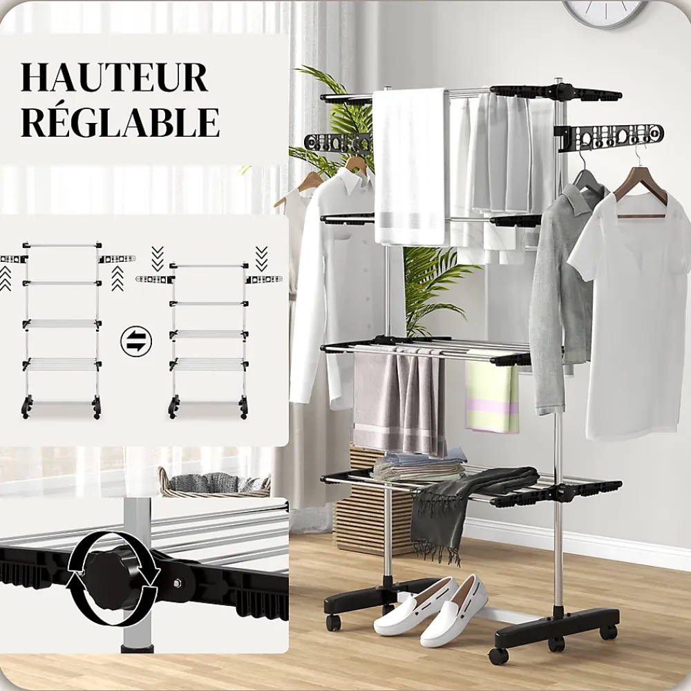 Etendoir À Linge|Homcom Séchoir à linge étendoir pliable ailes latérales 4 niveaux noir
