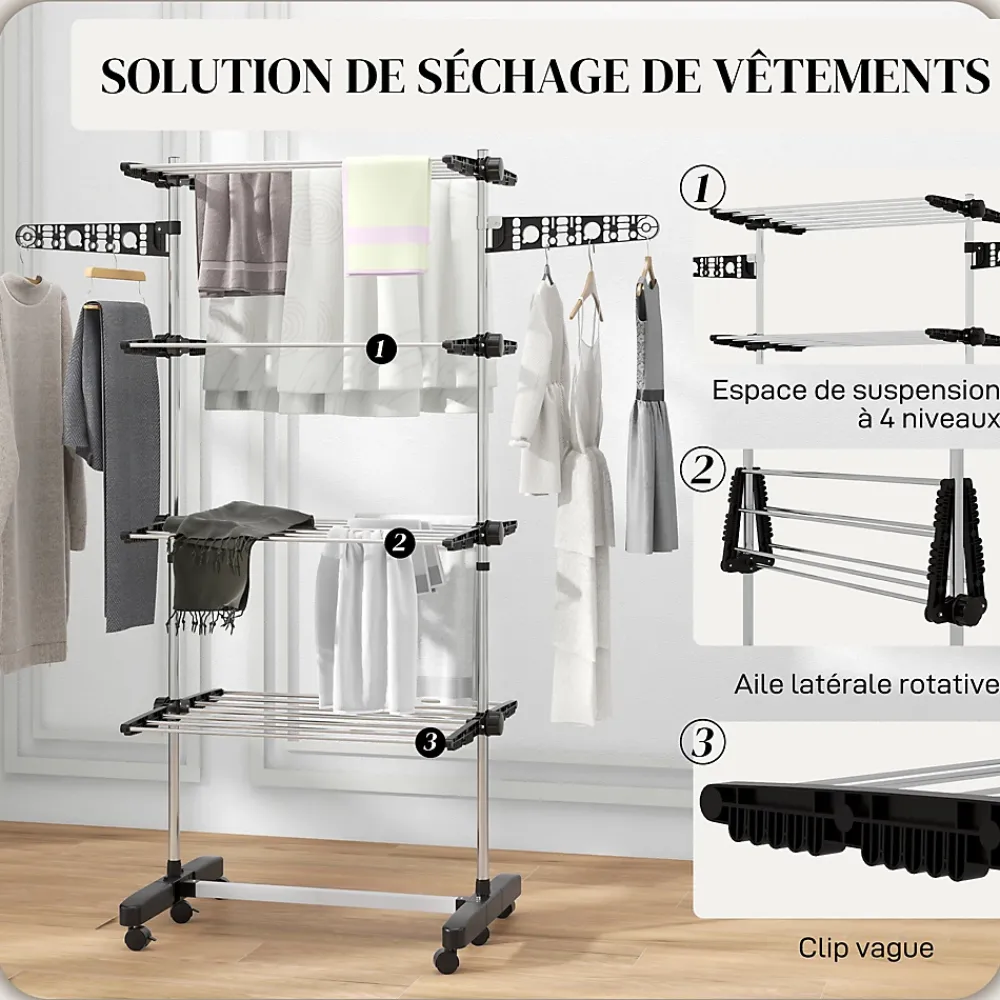 Etendoir À Linge|Homcom Séchoir à linge étendoir pliable ailes latérales 4 niveaux noir