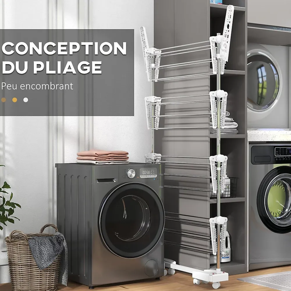 Etendoir À Linge|Homcom Séchoir à linge étendoir pliable ailes latérales sur 4 niveaux