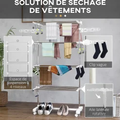 Etendoir À Linge|Homcom Séchoir à linge étendoir pliable ailes latérales sur 4 niveaux