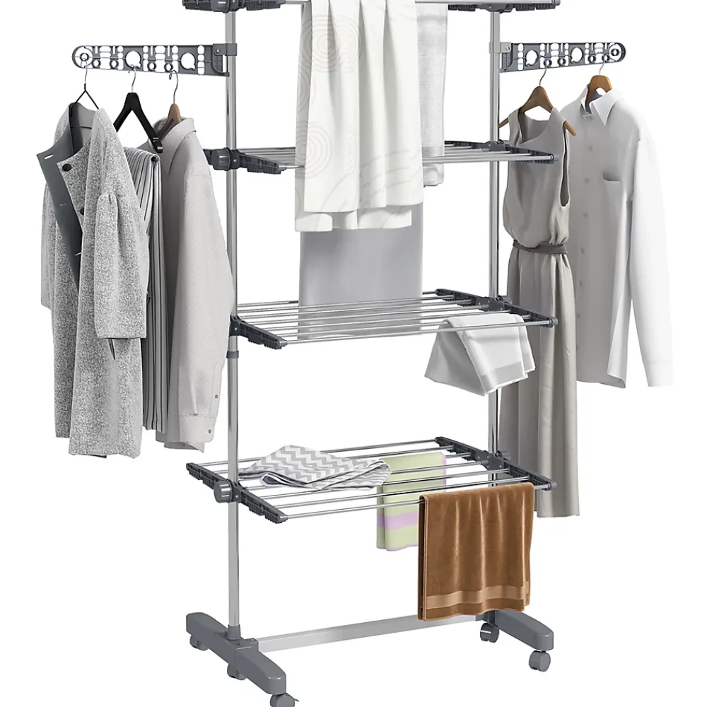 Etendoir À Linge|Homcom Séchoir à linge étendoir pliable ailes latérales 4 niveaux gris
