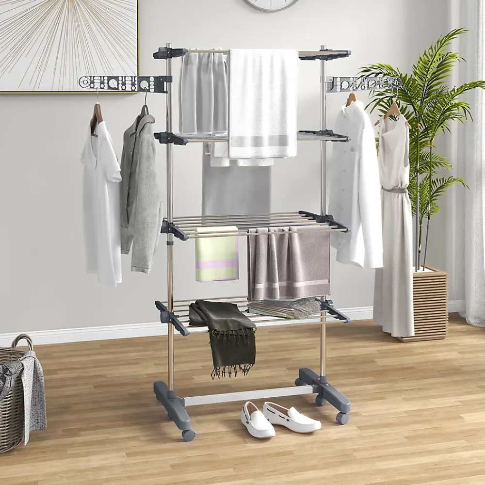 Etendoir À Linge|Homcom Séchoir à linge étendoir pliable ailes latérales 4 niveaux gris