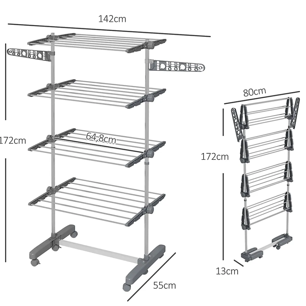 Etendoir À Linge|Homcom Séchoir à linge étendoir pliable ailes latérales 4 niveaux gris