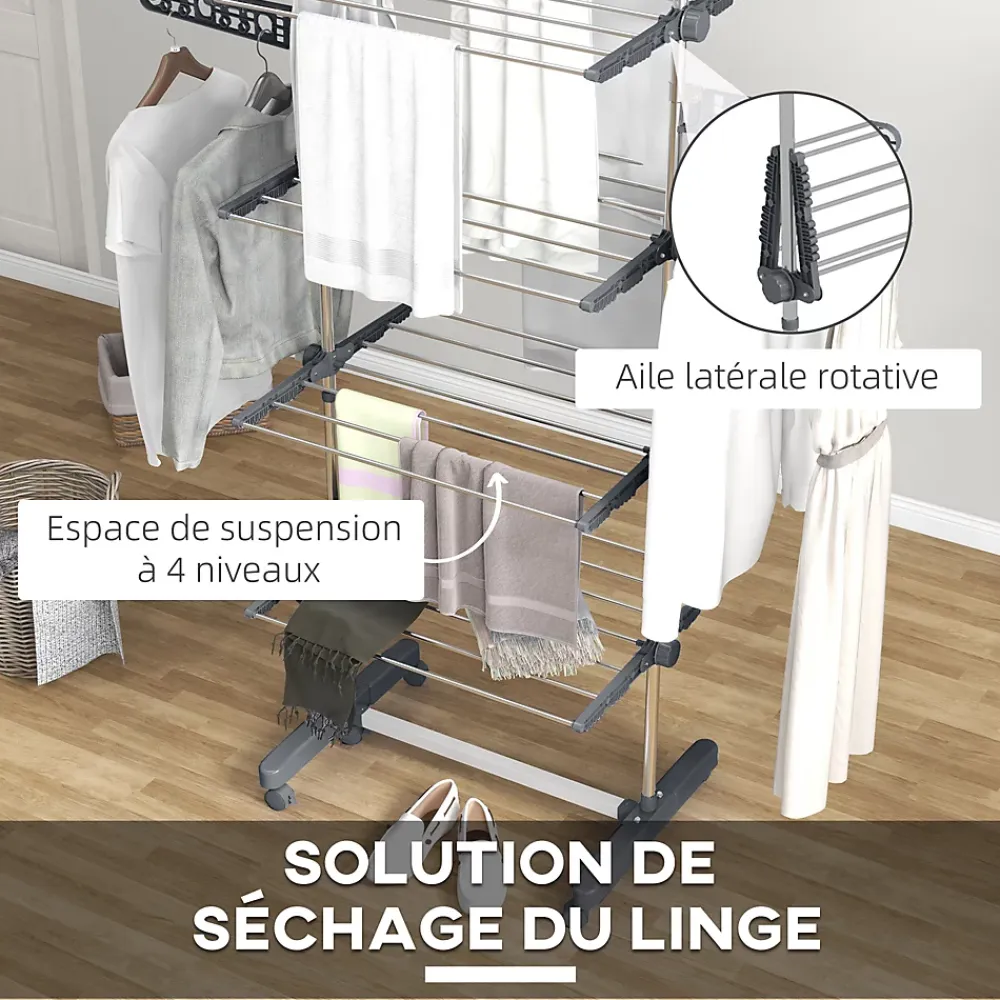 Etendoir À Linge|Homcom Séchoir à linge étendoir pliable ailes latérales 4 niveaux gris