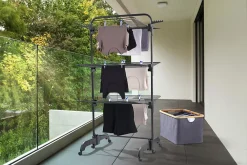 Leifheit Séchoir à linge tour noir sur roulettes 42 m d'étendage 3 niveaux, Comfort Tower 420 Black