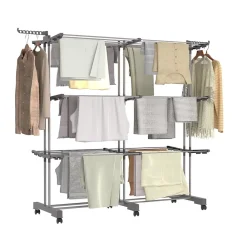 IDMarket Séchoir à linge vertical pliable et extensible 3 niveaux MAXI capacité 40M inox et gris