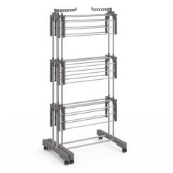 IDMarket Séchoir à linge vertical pliable et extensible 3 niveaux MAXI capacité 40M inox et gris