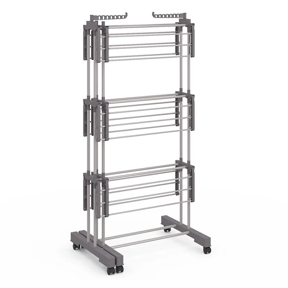 IDMarket Séchoir à linge vertical pliable et extensible 3 niveaux MAXI capacité 40M inox et gris