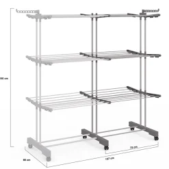 IDMarket Séchoir à linge vertical pliable et extensible 3 niveaux MAXI capacité 40M inox et gris