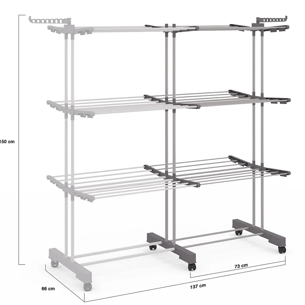 IDMarket Séchoir à linge vertical pliable et extensible 3 niveaux MAXI capacité 40M inox et gris