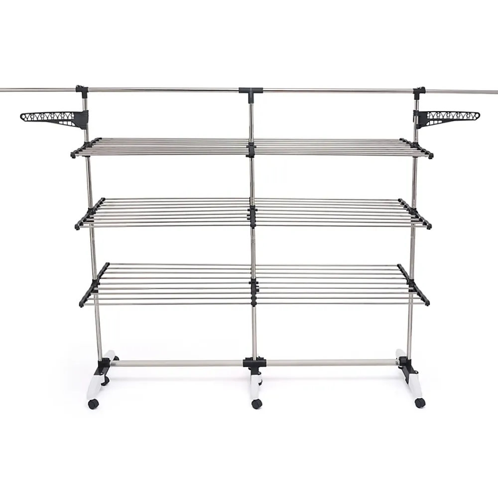 IDMarket Séchoir à linge vertical pliable 3 niveaux SUPRA capacité 50M avec tringle télescopique blanc et gris