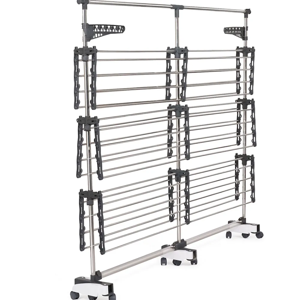 IDMarket Séchoir à linge vertical pliable 3 niveaux SUPRA capacité 50M avec tringle télescopique blanc et gris