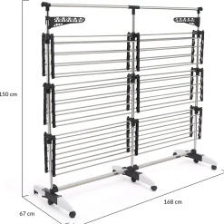 IDMarket Séchoir à linge vertical pliable 3 niveaux SUPRA capacité 50M avec tringle télescopique blanc et gris