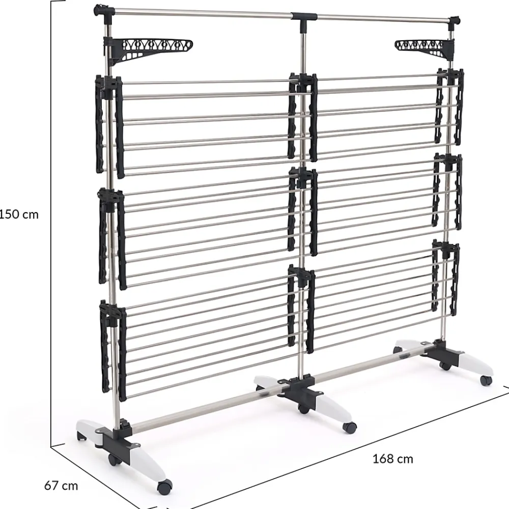 IDMarket Séchoir à linge vertical pliable 3 niveaux SUPRA capacité 50M avec tringle télescopique blanc et gris