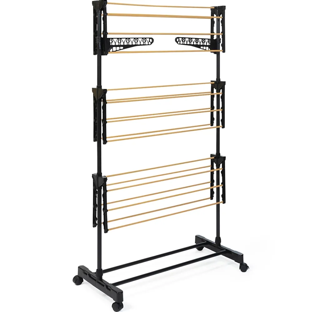 IDMarket Séchoir à linge vertical pliable 3 niveaux MAXIMA capacité 20M noir et effet bois