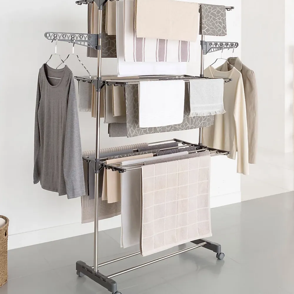 Etendoir À Linge|IDMarket Séchoir à linge vertical pliable 3 niveaux MAXIMA capacité 20M inox et gris