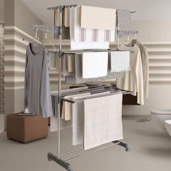 Etendoir À Linge|IDMarket Séchoir à linge vertical pliable 3 niveaux MAXIMA capacité 20M inox et gris