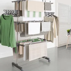 Etendoir À Linge|IDMarket Séchoir à linge vertical pliable 3 niveaux MAXIMA capacité 25M avec cintres et pinces et gris