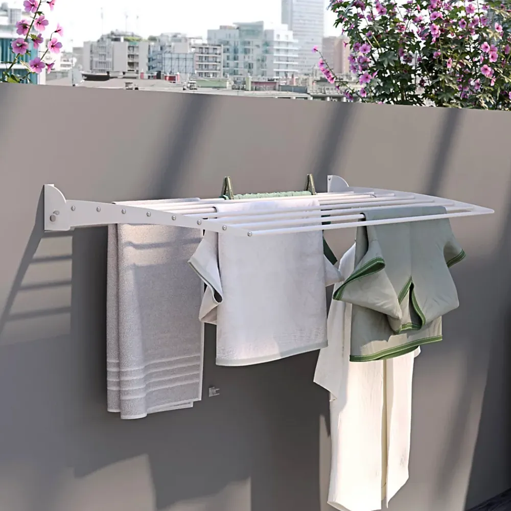 Etendoir À Linge|Foxydry Séchoir mural blanc alu bas 116x50x10cm pliant Fold 120