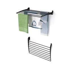 Etendoir À Linge|Foxydry Séchoir mural noir alu fermeture bas 82x50x10cm Fold 80