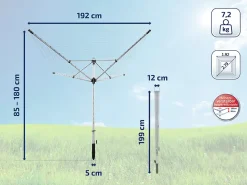 Etendoir À Linge|Leifheit Séchoir parapluie de jardin à ouverture rapide, 60 m d'étendage, gris et noir, LinoLift 600 QuickStart