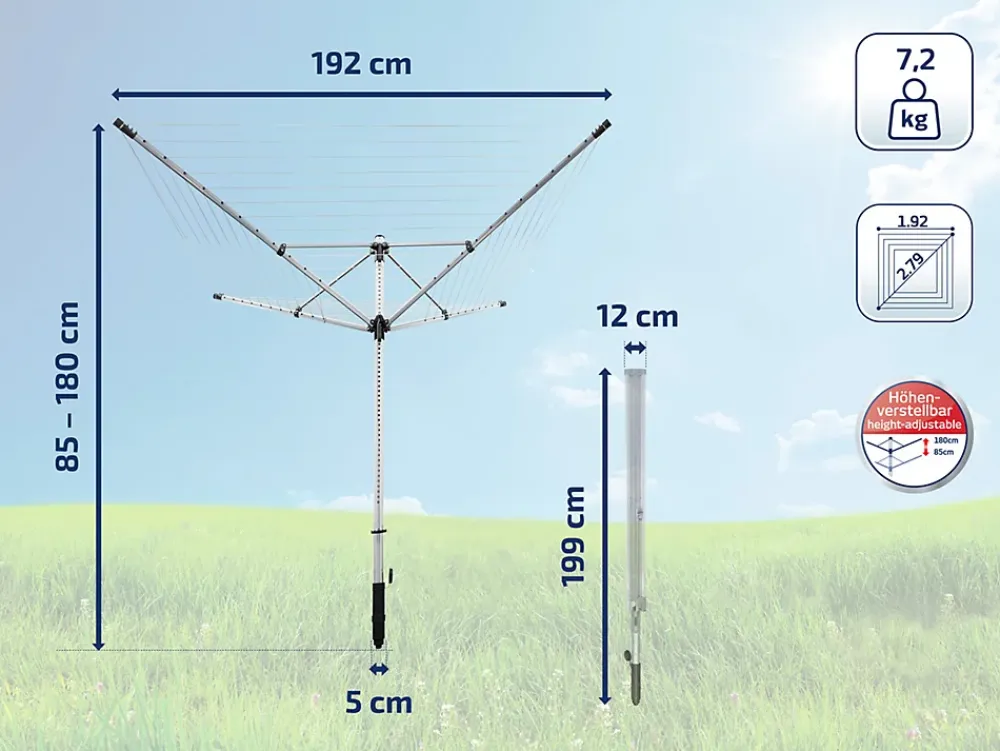 Etendoir À Linge|Leifheit Séchoir parapluie de jardin à ouverture rapide, 60 m d'étendage, gris et noir, LinoLift 600 QuickStart
