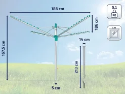 Leifheit Séchoir parapluie de jardin avec douille de fixation, 40 m d'étendage, gris et bleu turquoise, Linomatic 400 Easy