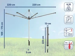 Leifheit Séchoir parapluie extérieur avec douille de fixation, 60 m d'étendage, noir et gris, Linomatic Plus 600