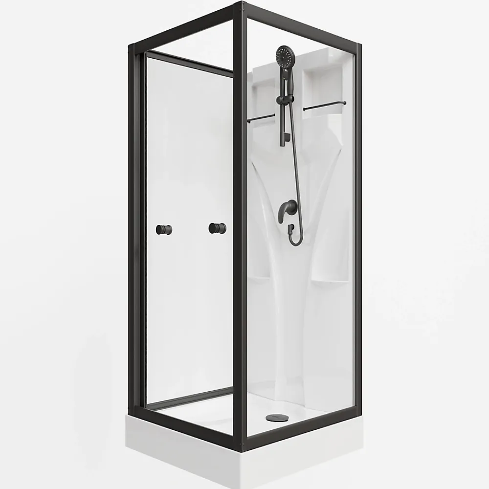 Schulte cabine de douche intégrale Juist - 80x80x190 cm - Portes coulissantes - Noir - Verre transparent