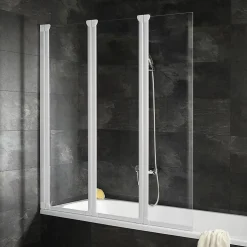 Pare-Baignoire|Schulte Pare-baignoire 124x130 cm - Réversible - Paroi rabattable - Verre 5 mm - 3 Volets pivotants - Profil Blanc