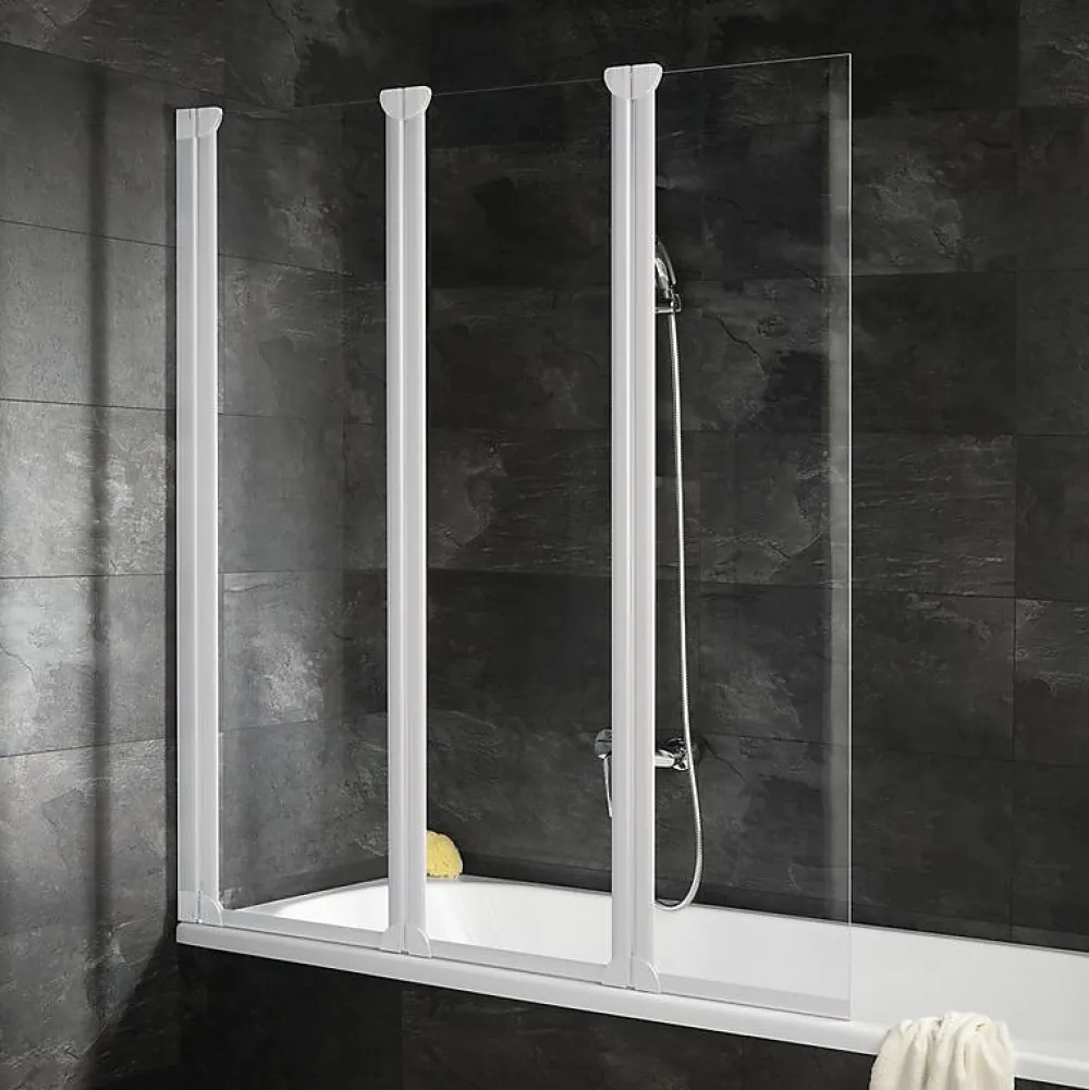 Pare-Baignoire|Schulte Pare-baignoire 124x130 cm - Réversible - Paroi rabattable - Verre 5 mm - 3 Volets pivotants - Profil Blanc