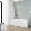 Schulte Pare-baignoire 70x130 cm - Réversible - Écran pliant - Verre de Sécurité transparent 5mm - Décor Bandes - Blanc