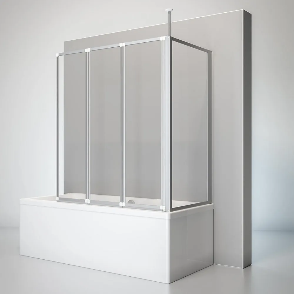Schulte Pare-baignoire 129x140x70 cm - 3 Parois en verre de sécurité + Paroi latérale fixe - Écran pliant - Aluminium