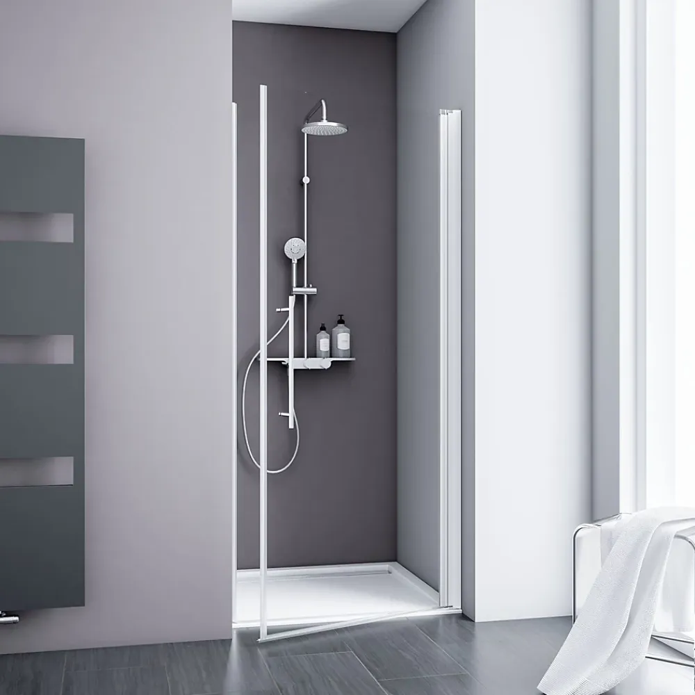 Schulte porte pivotante - 90x192 - réversible - anticalcaire - transparent - profilé blanc