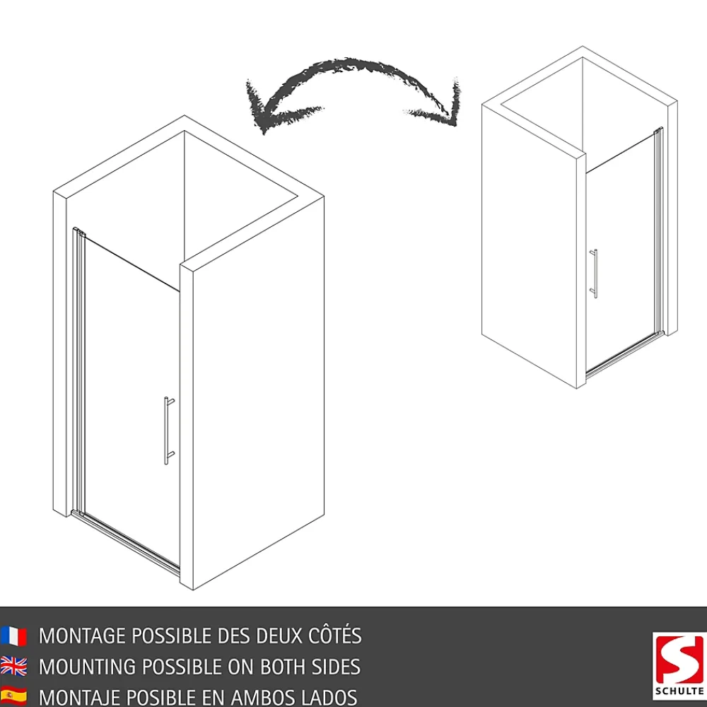 Schulte porte pivotante - 90x192 - réversible - anticalcaire - transparent - profilé blanc