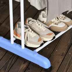 Etendoir À Linge|Homcom Sechoir à linge étendoir pliable 3 niveaux 2 ailes latérales à cintres acier blanc PP bleu
