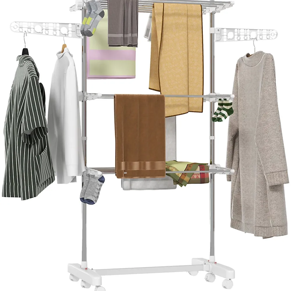 Homcom Sechoir à linge étendoir pliable ailes latérales sur 3 niveaux
