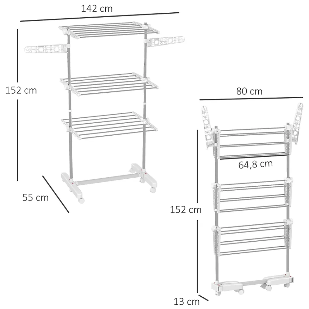 Homcom Sechoir à linge étendoir pliable ailes latérales sur 3 niveaux