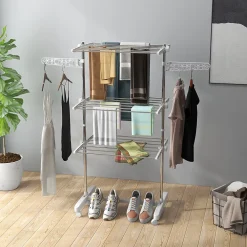 Homcom Sechoir à linge étendoir pliable ailes latérales sur 3 niveaux